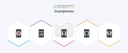 Illustration for Smartphones 25 FilledLine icon pack including analysis. internet. store. electronics. signs - Royalty Free Image