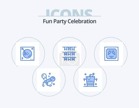 Téléchargez les illustrations : Party Blue Icon Pack 5 Icône Design. enveloppe. fête. mélange. décoration. américain - en licence libre de droit