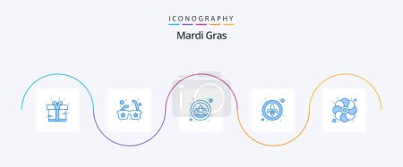 Illustration for Mardi Gras Blue 5 Icon Pack Including mardi. flower. coin. lys. festival - Royalty Free Image