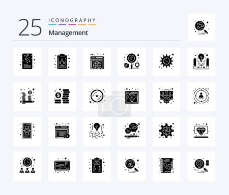 Illustration for Management 25 Solid Glyph icon pack including management. search. global. location. finder - Royalty Free Image