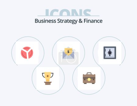 Ilustración de Estrategia de negocios y finanzas Flat Icon Pack 5 Icon Design. Correo. Dinero. bolso de mano. Una carta. gráfico circular - Imagen libre de derechos