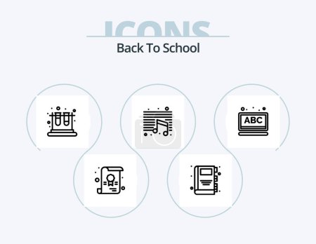 Téléchargez les illustrations : Retour à la ligne d'école Icône Pack 5 Icône Design. l'éducation. chaise. tasse. à l'école. note - en licence libre de droit