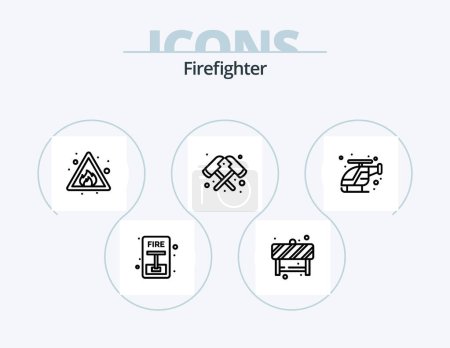 Téléchargez les illustrations : Firefighter Line Icon Pack 5 Icon Design. protection. transportation. fire. security. emergency - en licence libre de droit