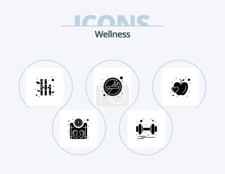 Illustration for Wellness Glyph Icon Pack 5 Icon Design. heart. apple. bamboo. smoking. no - Royalty Free Image
