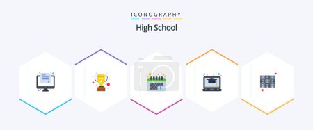 Illustration for High School 25 Flat icon pack including files. drawer. calendar. cabinet. online - Royalty Free Image