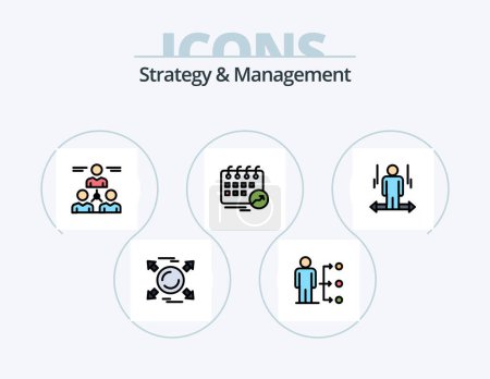 Téléchargez les illustrations : Strategy And Management Line Filled Icon Pack 5 Icon Design. engineer. gear. cog. bag. team - en licence libre de droit