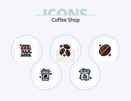 Ilustración de Línea de cafetería llena Icon Pack 5 Icon Design. Café caliente. Café. taza. placa. café - Imagen libre de derechos