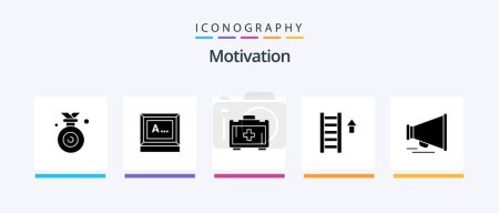 Illustration for Motivation Glyph 5 Icon Pack Including motivation. speaker. bag. arrow. stair. Creative Icons Design - Royalty Free Image