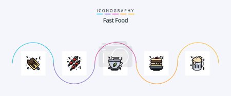 Téléchargez les illustrations : Fast Food Line Filled Flat 5 Icon Pack Including . fast food. fast food. beer. food - en licence libre de droit
