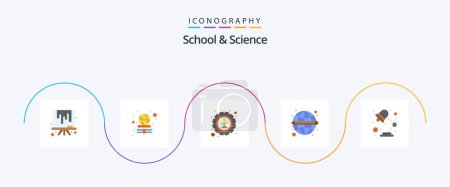 Téléchargez les illustrations : School And Science Flat 5 Icon Pack Including light. gear. learning. education - en licence libre de droit