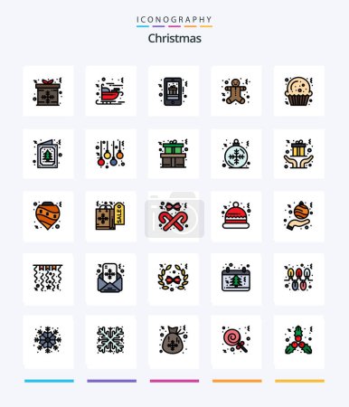 Téléchargez les illustrations : Creative Christmas 25 Line FIlled icon pack  Such As christmas. gingerbread men. christmas. cookie. phone - en licence libre de droit