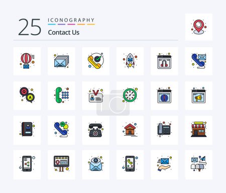 Téléchargez les illustrations : Contact Us 25 Line Filled icon pack including chat. rocket. call. envelope. received - en licence libre de droit