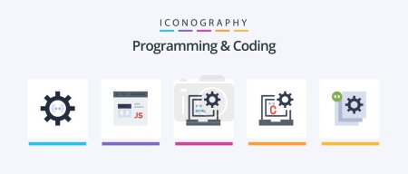 Illustration for Programming And Coding Flat 5 Icon Pack Including coding. c. development. html. develop. Creative Icons Design - Royalty Free Image