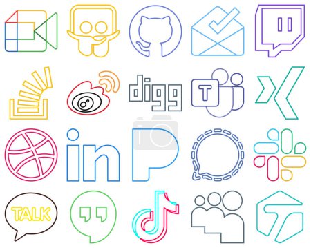 Téléchargez les illustrations : 20 Simple Colourful Outline Social Media Icons such as digg. question and sina Versatile and premium - en licence libre de droit