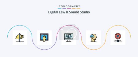 Ilustración de Línea de estudio de ley digital y sonido Lleno Flat 5 Icon Pack Incluyendo el hábito. adicción. internet. tomar prestadas ideas. tecnología - Imagen libre de derechos