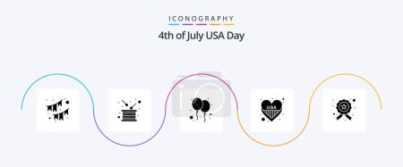Ilustración de EE.UU. Glyph 5 Icon Pack Incluyendo usa. Corazón. independencia. Americano. día - Imagen libre de derechos