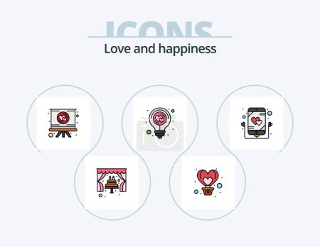 Ilustración de Love Line Lleno Icon Pack 5 Diseño de Icono. Arco. Corazón. romance. Vegetariano. Fruta - Imagen libre de derechos