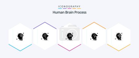 Illustration for Human Brain Process 25 Glyph icon pack including human. cloud. heart. learning. human - Royalty Free Image