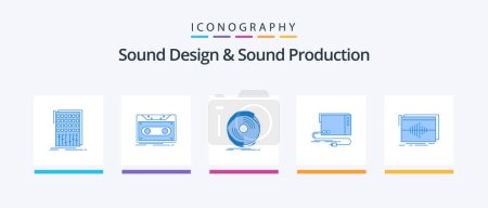 Ilustración de Diseño de sonido y producción de sonido Blue 5 Icon Pack Incluyendo externo. audio. Cinta. vinilo. fonógrafo. Diseño de iconos creativos - Imagen libre de derechos