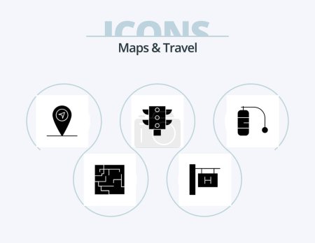 Téléchargez les illustrations : Maps and Travel Glyph Icon Pack 5 Icon Design. . light. . travel - en licence libre de droit