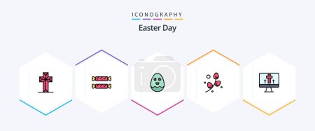 Téléchargez les illustrations : Easter 25 FilledLine icon pack including easter. monitor. egg. holiday. egg - en licence libre de droit