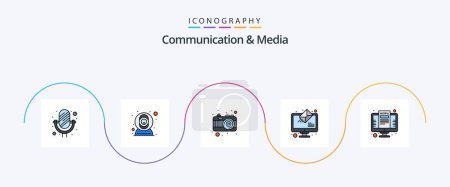 Ilustración de Communication And Media Line Filled Flat 5 Icon Pack Including computer. send. camera. online. picture - Imagen libre de derechos