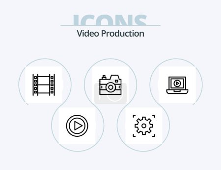 Ilustración de Video Production Line Icon Pack 5 Icon Design. share. cinema. movie. user. light - Imagen libre de derechos