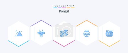 Illustration for Pongal 25 Blue icon pack including pongal. sand. indian. pot. plant - Royalty Free Image