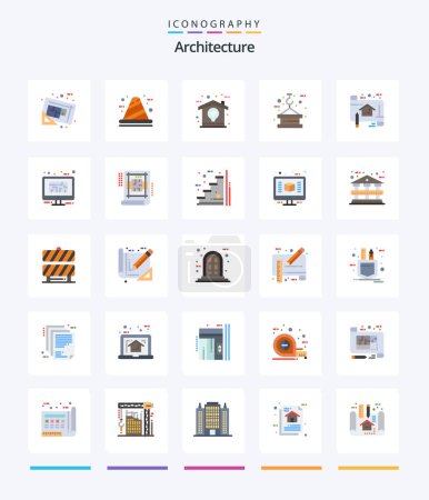 Téléchargez les illustrations : Creative Architecture 25 Pack d'icônes plates telles que la corde. Crochet. construction. grue. maison - en licence libre de droit