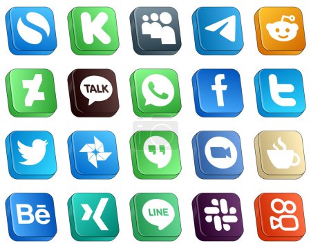 Ilustración de 20 Elegant Isometric 3D Social Media Icons such as google hangouts. tweet. deviantart. twitter and fb icons. Professional and clean - Imagen libre de derechos