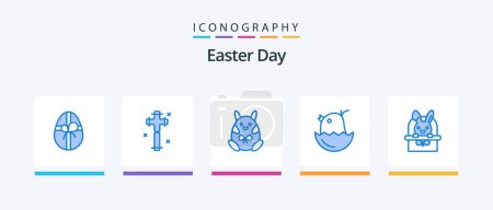 Téléchargez les illustrations : Pack de 5 icônes bleu Pâques inclus. Pâques. vacances. Chariot. Icônes créatives Design - en licence libre de droit