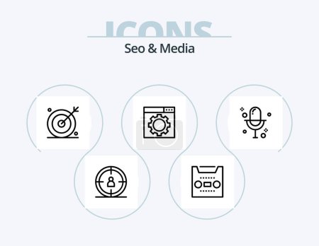 Ilustración de Seo y Media Line Icon Pack 5 Icon Design. objetivo. negocios. motor. Juega. tono - Imagen libre de derechos