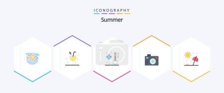 Illustration for Summer 25 Flat icon pack including photo. camera. drink. vacation. summer - Royalty Free Image