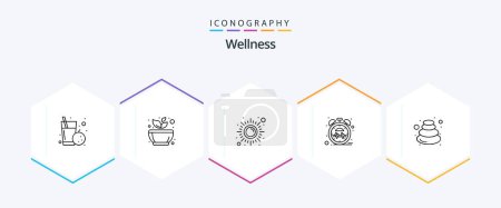 Illustration for Wellness 25 Line icon pack including time. heart. rest. beat. sun - Royalty Free Image