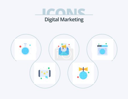 Illustration for Digital Marketing Flat Icon Pack 5 Icon Design. international. speaker. experiment. email marketing. campaigns - Royalty Free Image