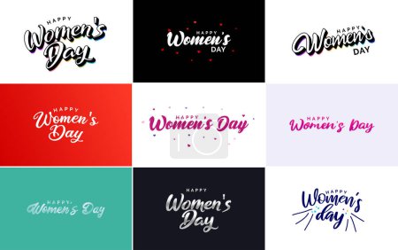 Téléchargez les illustrations : Set of Happy International Woman's Day signs. emblems. and design elements vector collection of signs. labels. and badges - en licence libre de droit