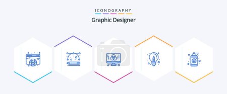 Téléchargez les illustrations : Graphic Designer 25 Pack icône bleue comprenant le design. les affaires. outils de dessin. ampoule. graphique - en licence libre de droit