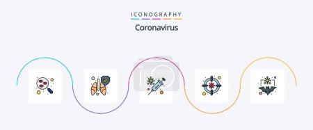 Ilustración de Coronavirus Line Filled Flat 5 Icon Pack Incluyendo coronavirus. Murciélago protección. virus. bacterias - Imagen libre de derechos