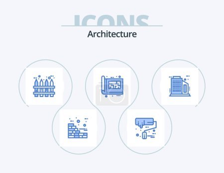 Illustration for Architecture Blue Icon Pack 5 Icon Design. company. print. fence. plan. design - Royalty Free Image