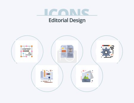 Ilustración de Editorial Design Flat Icon Pack 5 Icon Design. development. media. documents. layout. design - Imagen libre de derechos