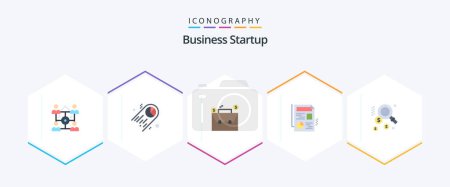 Téléchargez les illustrations : Business Startup 25 Flat icon pack including find. dollar. bag. graph. document - en licence libre de droit