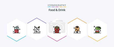 Téléchargez les illustrations : Alimentation et boisson 25 FilledLine icône pack y compris. boire. boire. pop. - en licence libre de droit
