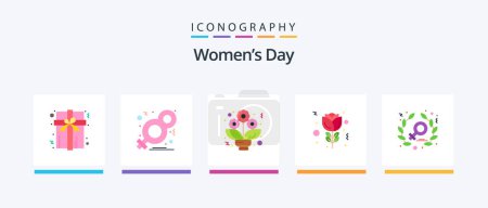 Téléchargez les illustrations : Womens Day Flat Pack de 5 icônes inclus. le pouvoir. bouquet. féminisme. rouge. Icônes créatives Design - en licence libre de droit