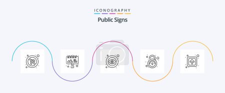 Ilustración de Public Signs Line 5 Icon Pack Incluyendo público. flecha. Abierto. sin seguro. desbloquear - Imagen libre de derechos