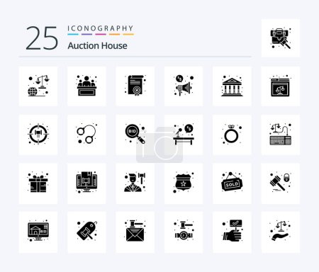 Illustration for Auction 25 Solid Glyph icon pack including building. gallery. certification. art. megaphone - Royalty Free Image