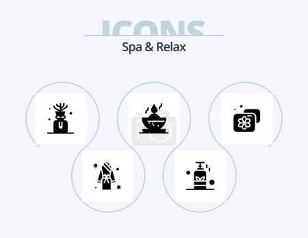 Illustration for Spa And Relax Glyph Icon Pack 5 Icon Design. bowl . bottle spa. massage . oil . - Royalty Free Image