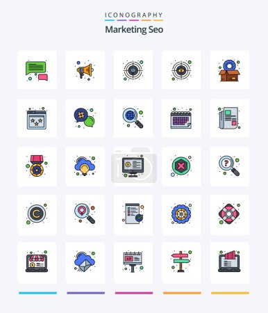 Illustration for Creative Marketing Seo 25 Line FIlled icon pack  Such As package. box. reward. target. crown - Royalty Free Image