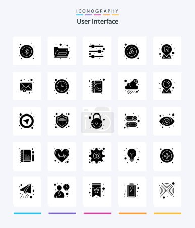 Téléchargez les illustrations : Interface utilisateur créative 25 Glyphe Solid Black icône pack telle que l'horloge. courrier. interface. enveloppe. maison - en licence libre de droit