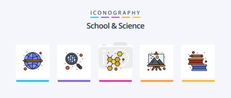 Téléchargez les illustrations : School And Science Line Filled 5 Icon Pack Including school. pen. book. literature. books. Creative Icons Design - en licence libre de droit