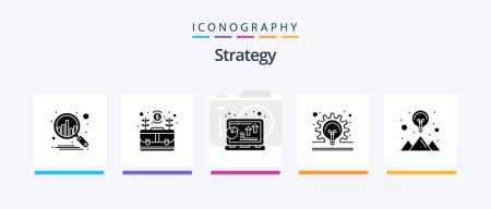 Illustration for Strategy Glyph 5 Icon Pack Including idea. concept. bulb. laptop. Creative Icons Design - Royalty Free Image